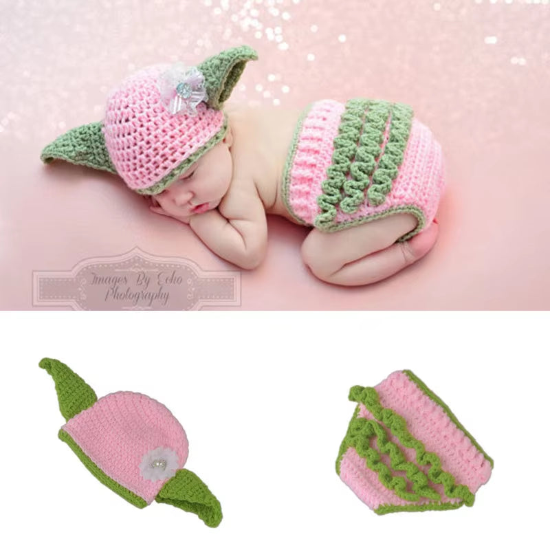 3Pcs Baby Photography Set Wool Knitted Hat Baby Yoda Hats Winter Newborn Baby Creative Take Pictures Baby Clothes