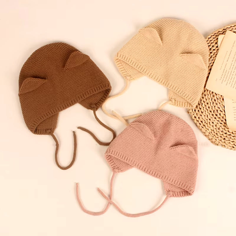 Cute Cartoon Baby Hat with Ear Autumn Winter Baby Boys Girls Beanie Hats Knitted Infant Toddler Warm Earflap Cap Bonnet