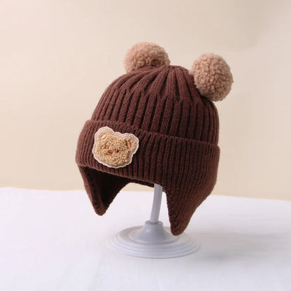 Winter Baby Beanie Cap Cartoon Bear Ear Protection Knitted Hat for Toddler Boys Girls Cute Korean Warm Kids Crochet Hats Gorras