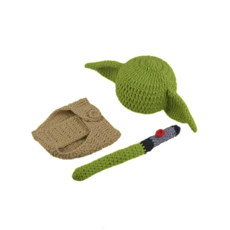 3Pcs Baby Photography Set Wool Knitted Hat Baby Yoda Hats Winter Newborn Baby Creative Take Pictures Baby Clothes