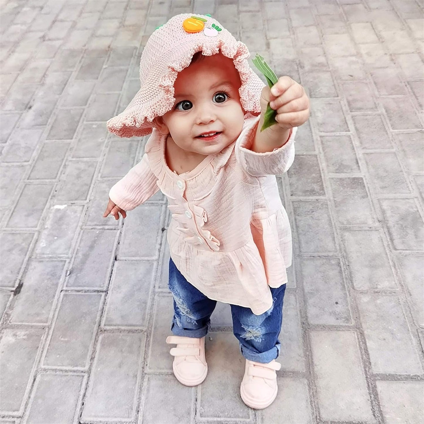 Toddler Baby Girl Outfits Ruffle Sleeve Linen Shirt Cute Ripped Jeans Kids Denim Pants Set Infant Baby Clothes Girl