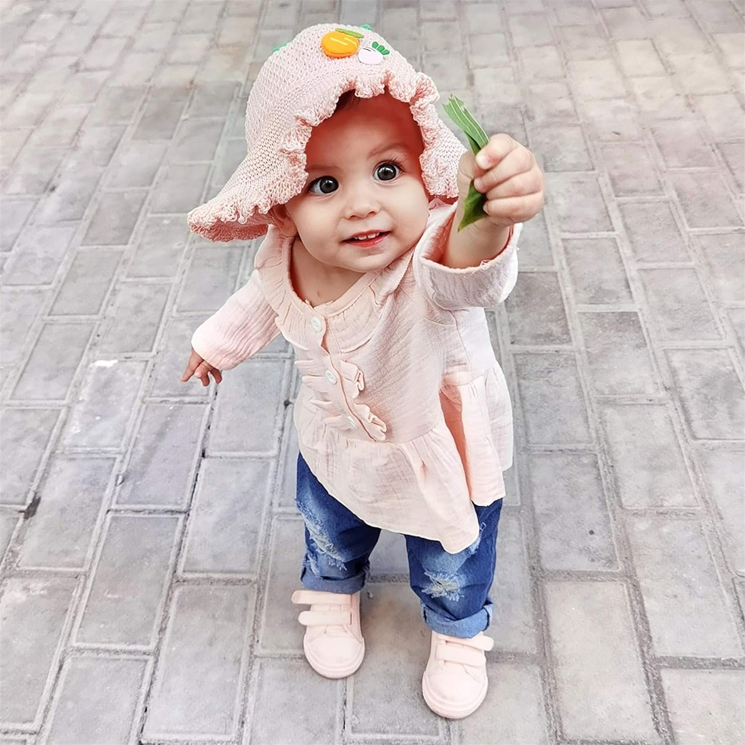 Toddler Baby Girl Outfits Ruffle Sleeve Linen Shirt Cute Ripped Jeans Kids Denim Pants Set Infant Baby Clothes Girl