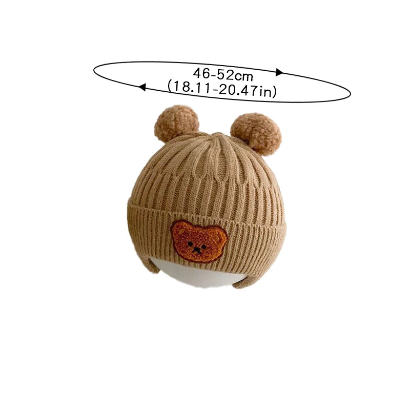 Winter Baby Beanie Cap Cartoon Bear Ear Protection Knitted Hat for Toddler Boys Girls Cute Korean Warm Kids Crochet Hats Gorras