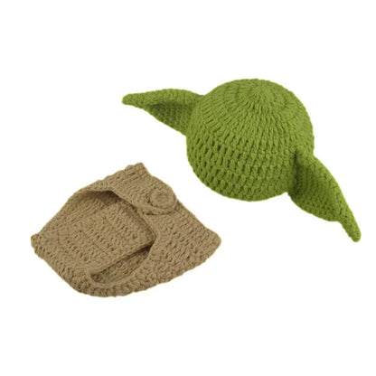 3Pcs Baby Photography Set Wool Knitted Hat Baby Yoda Hats Winter Newborn Baby Creative Take Pictures Baby Clothes