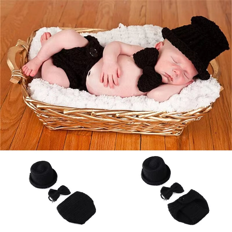 3Pcs Baby Photography Set Wool Knitted Hat Baby Yoda Hats Winter Newborn Baby Creative Take Pictures Baby Clothes