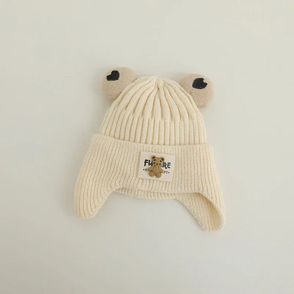 Winter Baby Beanie Cap Cartoon Bear Ear Protection Knitted Hat for Toddler Boys Girls Cute Korean Warm Kids Crochet Hats Gorras