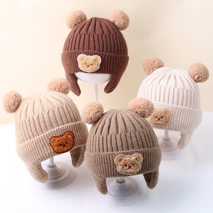 Winter Baby Beanie Cap Cartoon Bear Ear Protection Knitted Hat for Toddler Boys Girls Cute Korean Warm Kids Crochet Hats Gorras