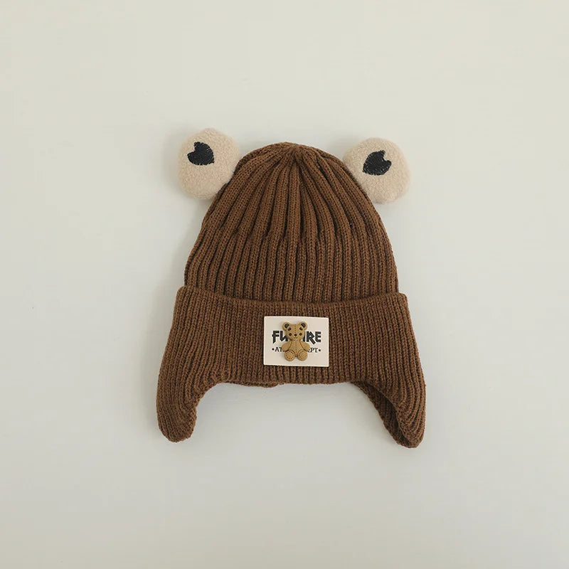 Winter Baby Beanie Cap Cartoon Bear Ear Protection Knitted Hat for Toddler Boys Girls Cute Korean Warm Kids Crochet Hats Gorras